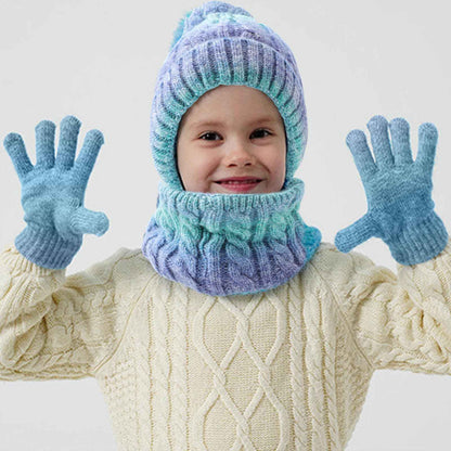 Children's Hat Scarf Gloves Set - 3-in-1 Winter Knitted Hat Scarf and Gloves Set for Children with Pom Pom Beanie, Neck Warmer & Mittens for Boys Girls Age 3-10 Years