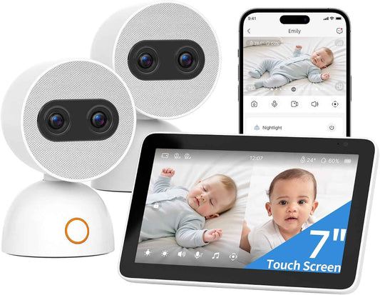 Babyphone mit Kamera und 7 Zoll HD Display, WLAN Baby Monitor mit Intuitiver App, Leiser Hybrid-Zoom (Zwei Objektive), Schwenk- & Neigbar, Nachtsicht (2 Kameras)