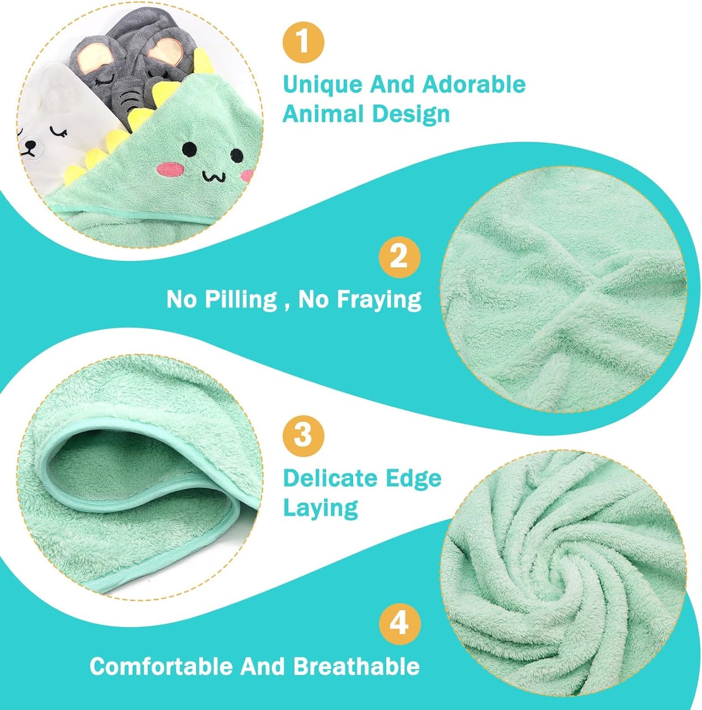 Forhandy Baby Hooded Towel, Pack of 3, Baby Towel Hood 80 x 80 cm, Baby Towel with Hood, Coral Fleece, Soft & Super Absorbent, Baby Bath Towel for Babies and Toddlers