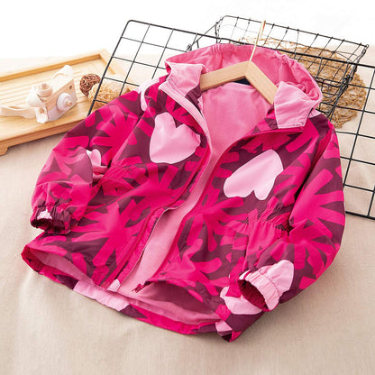 SXSHUN Children's Girls' Softshell Jacket with Fleece Lining Transition Jacket Print Hiking Jacket Outdoor Jacket Warm Windproof Breathable Spring Autumn 