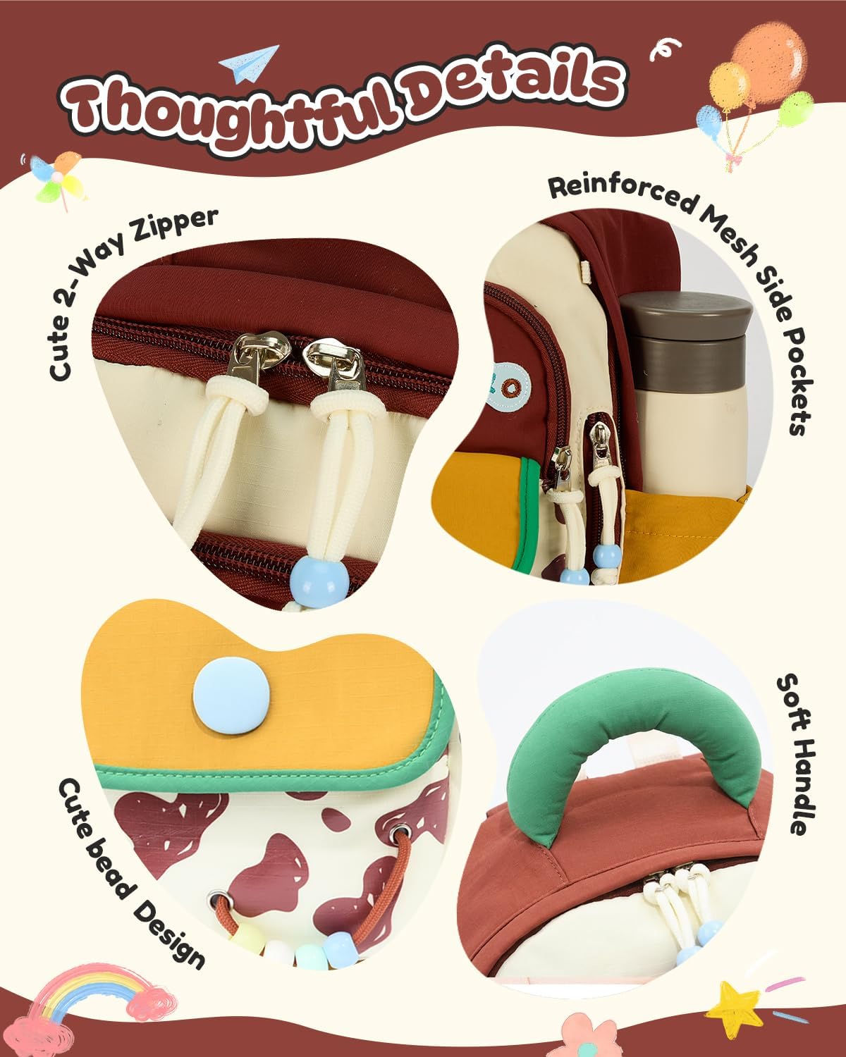 PROTAURI Kindergartenrucksack Mädchen 2-5 Jahre 8L 3D Eis, Dunkelrosa | mit Brustgurt wasserabweisend leicht atmungsaktiv ergonomisch Macaron-Farben