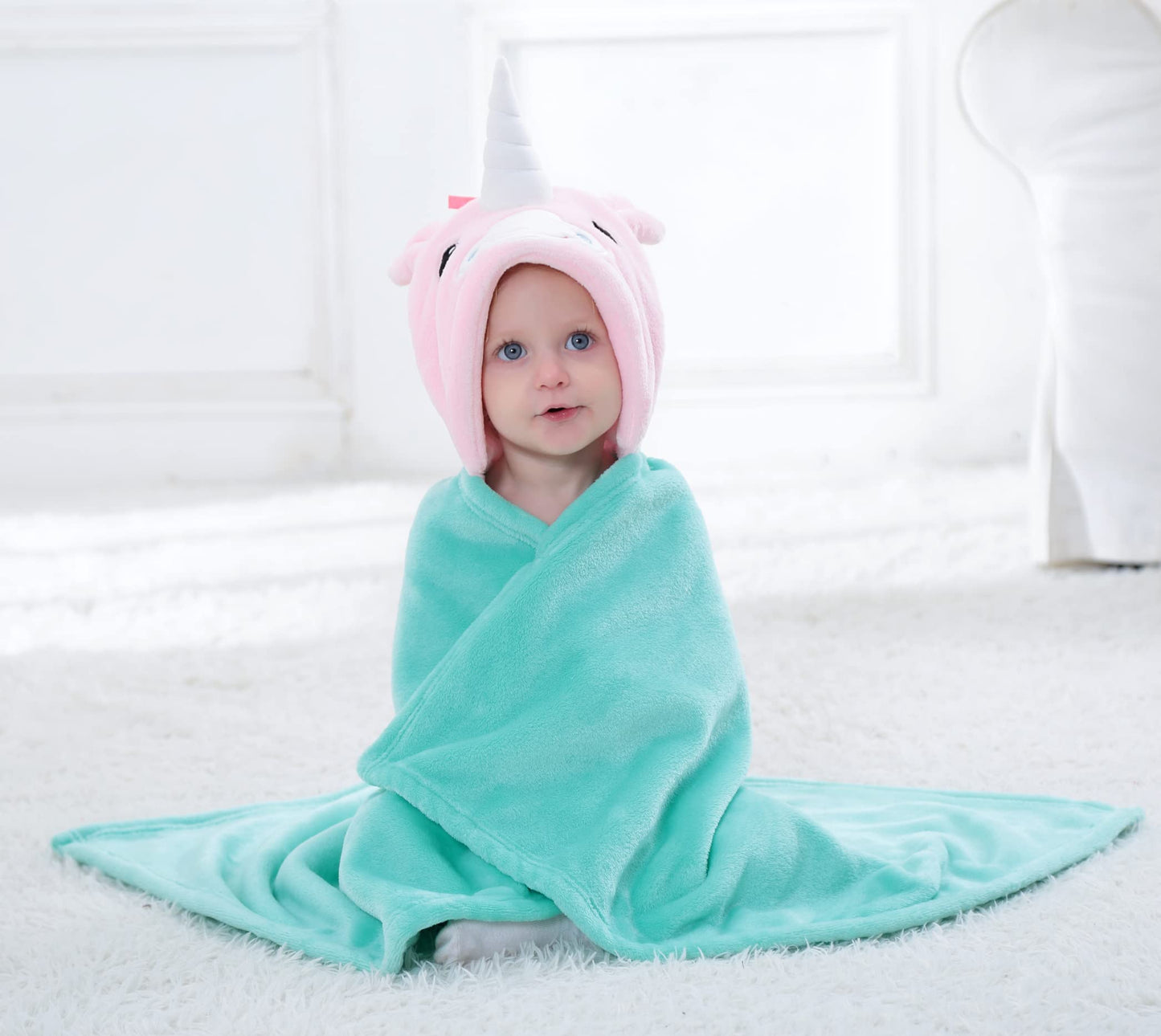 Doladola Baby Decke Babys Tier Design，Flanell Kinder Decke Kapuzenhandtuch für Mädchen und Jungen，Baby Kapuze Badeponcho Kinder Warm（gelbe Ente）