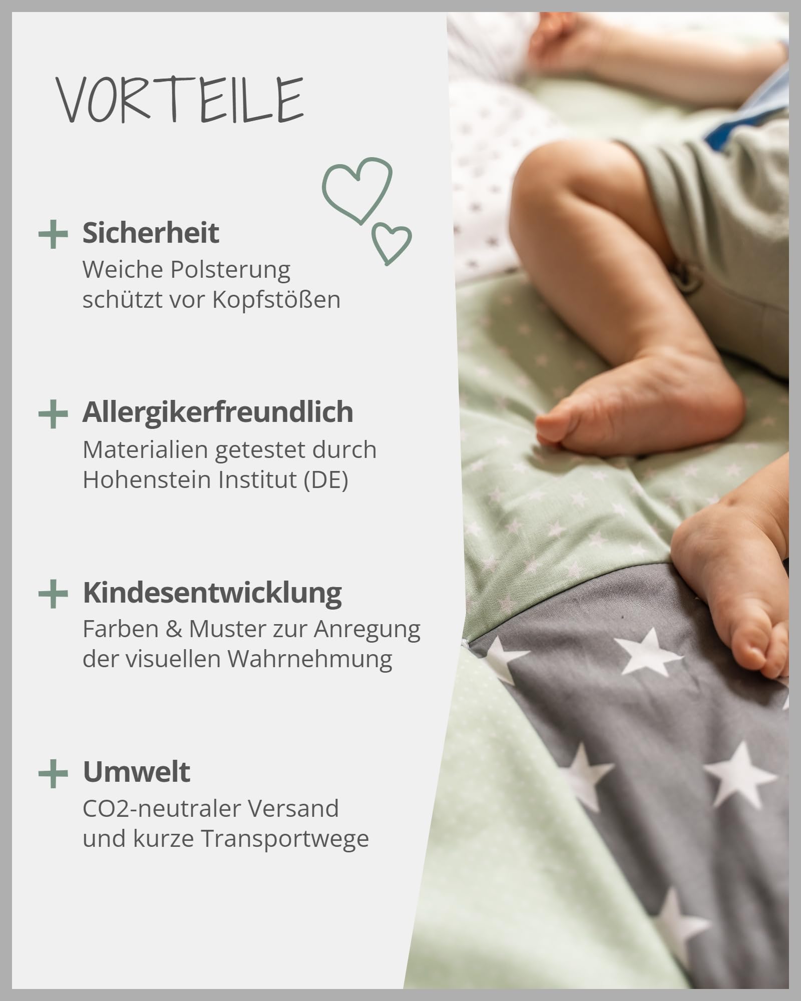 ULLENBOOM Krabbeldecke für Baby 80x80 cm, Outdoor-geeignet, 100% OEKO-TEX Materialien, Made in EU, Weich gepolstert, Eukalyptus - ideal als Spieldecke Baby - Meloni2