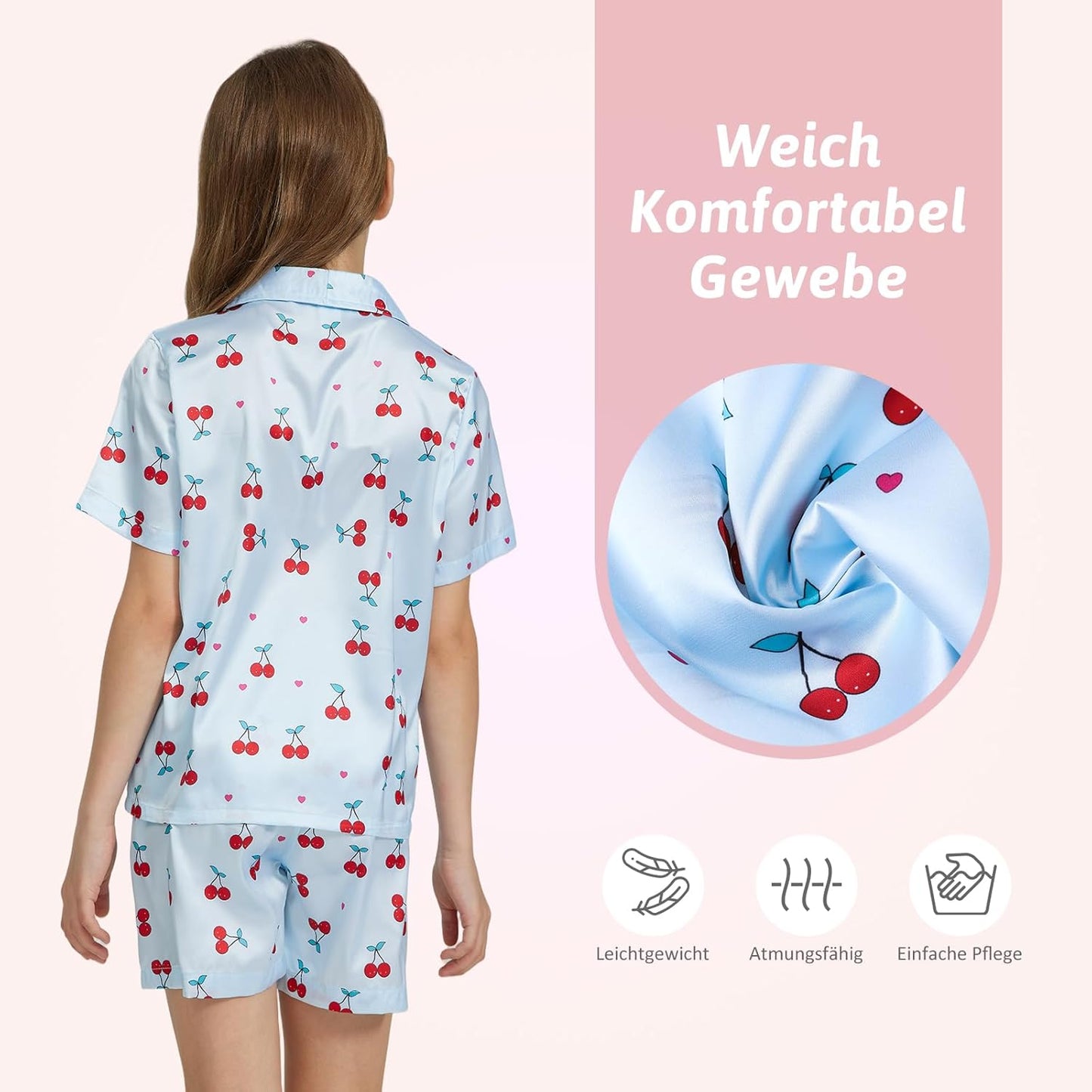 Pyjamas Mädchen Kinder, Süße Pyjama Sets, Satin Pyjamas für Mädchen 5-14 Jahre