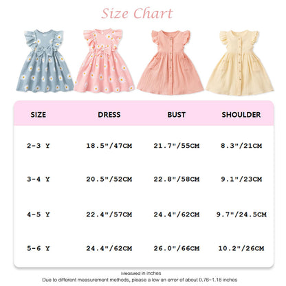Kleinkinder Mädchen Sommerkleid Rüschenärmel Rundhalsausschnitt Knopfleiste Kleid lässiges Herbst A-Linien Party Kinderkleider 2-6 Jahre