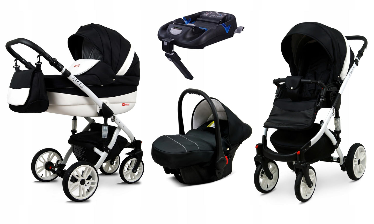BabyLux® Bambimo Kinderwagen Set 3 in 1 - Lilly - incl. Babywanne, Buggy Sportsitz, Auto-Babyschale - Autositz - Kinderwagenset - Kombikinderwagen mit Wickeltasche, Regenschutz usw.