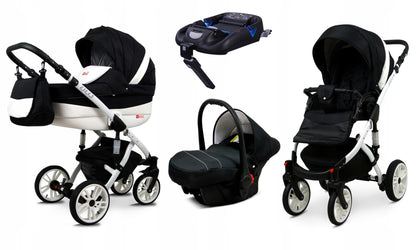 BabyLux® Bambimo Kinderwagen Set 3 in 1 - Lilly - incl. Babywanne, Buggy Sportsitz, Auto-Babyschale - Autositz - Kinderwagenset - Kombikinderwagen mit Wickeltasche, Regenschutz usw.