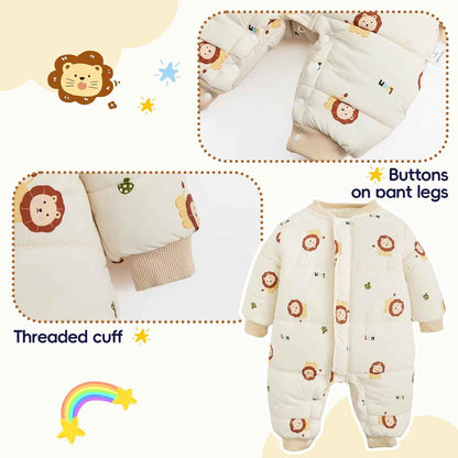 JiAmy Baby Snowsuit, Toddler Winter Romper Girls Boys Winter Jumpsuit with Hood Long Sleeve Jumpsuit Cute Prints for 3-24 Months