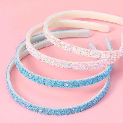 WLLHYF Pack of 4 Glitter Headbands, Colourful Hair Accessories, Plastic, Glittering, Cute, Non-Slip, Thick, Glittery, Confetti, Rainbow Hair Bands with Teeth for Little Girls (2 Gradient 2 Stars)