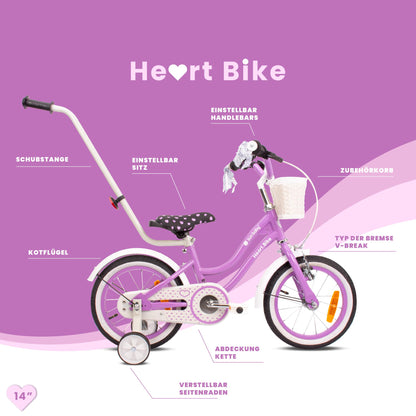 sun baby Mädchenfahrrad 12, 14 und 16 Zoll Radgröße Heart Bike zur Auswahl, mit Abnehmbarer Schubstange, Kinderfahrrad für Mädchen von 2 bis 6 Jahre - Meloni2