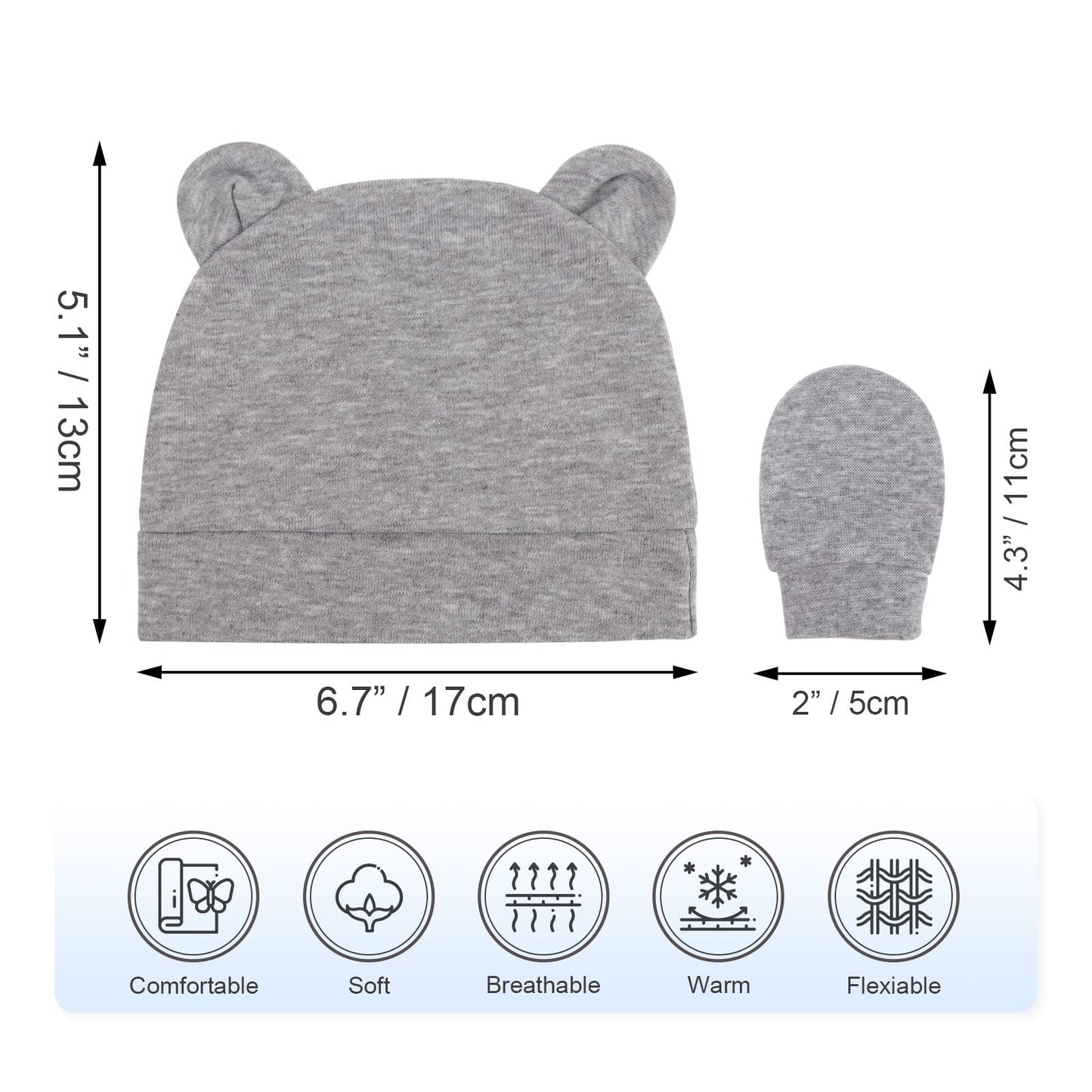 DRESHOW Newborn Baby Hat and Gloves Set Beanie Clothing Unisex Infant Hat Kindergarten Cap Baby Boys Girls 0-6 Months 