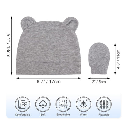 DRESHOW Newborn Baby Hat and Gloves Set Beanie Clothing Unisex Infant Hat Kindergarten Cap Baby Boys Girls 0-6 Months 