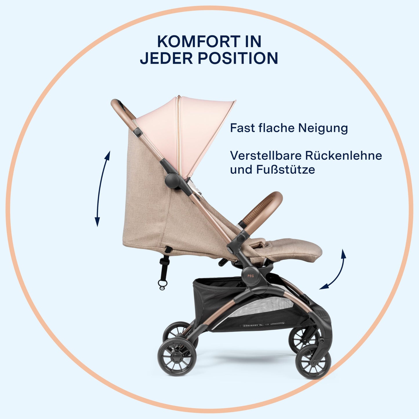 PEG Leichter Buggy Volo mit Regenschutz, Handgepäckgröße, Flugzeuggeeignet, Kompakt, Ab Geburt bis 22 kg, Reisetasche Inklusive, Malva