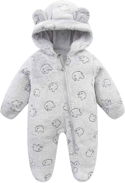JiAmy Baby Snowsuits with Hood, Baby Jumpsuit Winter Fleece Romper Newborn Boy and Girl One Piece Suit for 0-12 Months