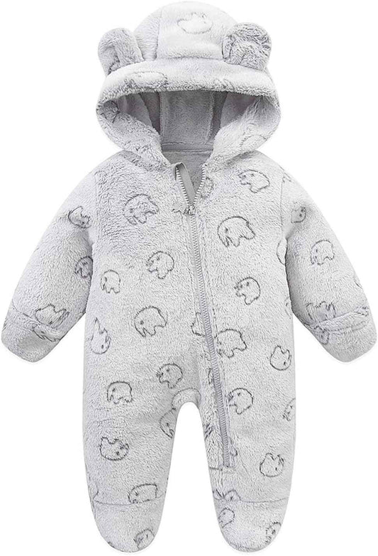 JiAmy Baby Snowsuits with Hood, Baby Jumpsuit Winter Fleece Romper Newborn Boy and Girl One Piece Suit for 0-12 Months