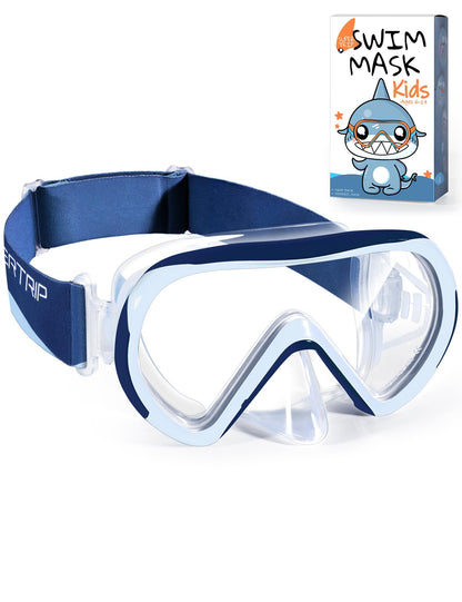 Supertrip Taucherbrille Kinder mit Stoffband,Schwimmbrille Kinder fur Mädchen Jugen,Gehärtetes Glas Schnorchelmaske Kinder mit Nase,180°Panorama Tauchmaske Schwimmmaske Kinder Anti-Leck fur 6-14 Jahre