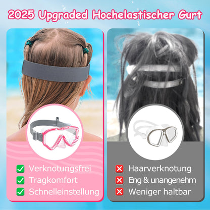 Vvinca Snorkel Set Children from 4-14 Years Diving Goggles with Snorkel Diving Set Girls Boys 180° Anti-Fog Anti-Leak Adjustable Elastic Swimming Goggles Snorkel Mask Dry Snorkel Pink