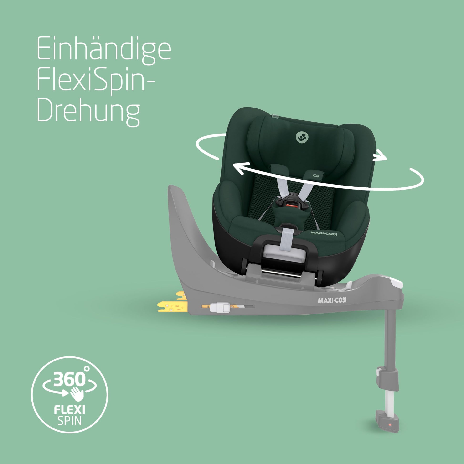 Maxi-Cosi Pebble 360 i-Size Babyschale Drehbar, Neugeborenen Autositz 360 Grad, 0–15 Monate (40–83 cm), Drehung mit einer, ClimaFlow, Easy-In-Gurt, G-CELL Seitenaufprallschutz, Essential Green - Meloni2