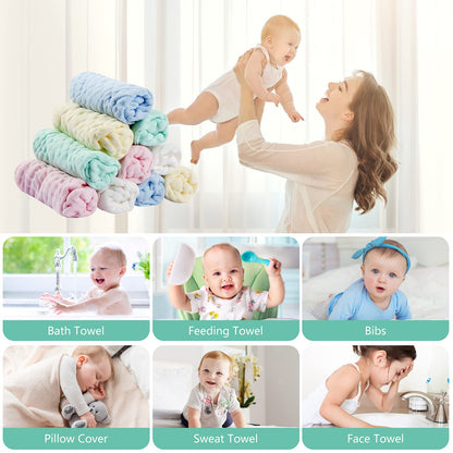 Koo-dib Baby Musselin Waschlappen Tuch Mullwindeln Spucktücher -Handtücher Weiche Neugeborene Gesichtstücher Saugfähig Junge Mädchen Sabberlätzchen 10 Stück 25x25 cm lätzchen