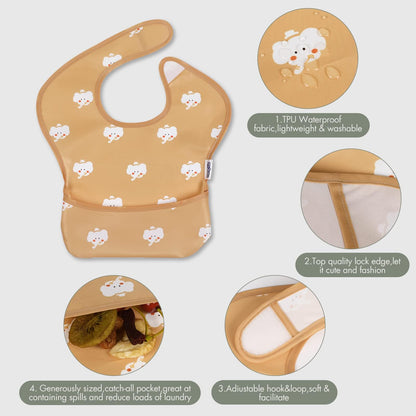 Soarwg Kids Baby Lätzchen Set 5 Stk. Kleinkind Fütterlätzchen mit Auffangschale, Klettverschluss Superleicht Wasserdicht Waschbar Schmutzabweisend