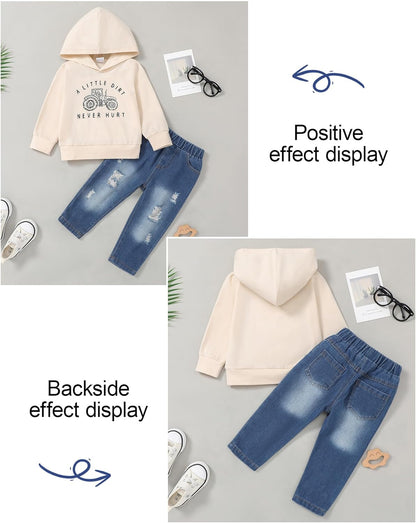 SOLOYEE Baby Boys Outfits Clothing Sets Toddler Clothing Boy 1-5 Years Letter Pattern Long Sleeves with Hood Sweatshirt and Baby Jeans Boy 2-Piece Set