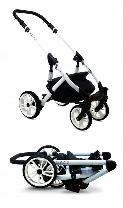 BabyLux® Bambimo Kinderwagen Set 3 in 1 - Lilly - incl. Babywanne, Buggy Sportsitz, Auto-Babyschale - Autositz - Kinderwagenset - Kombikinderwagen mit Wickeltasche, Regenschutz usw.