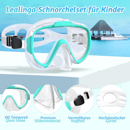 Lealinga Children's Snorkel Set with 180° Anti-Fog Panoramic Wide View Diving Mask and Dry Snorkel Snorkelling Set, Anti-Leak Snorkel Mask with Nose Protection for Boys and Girls