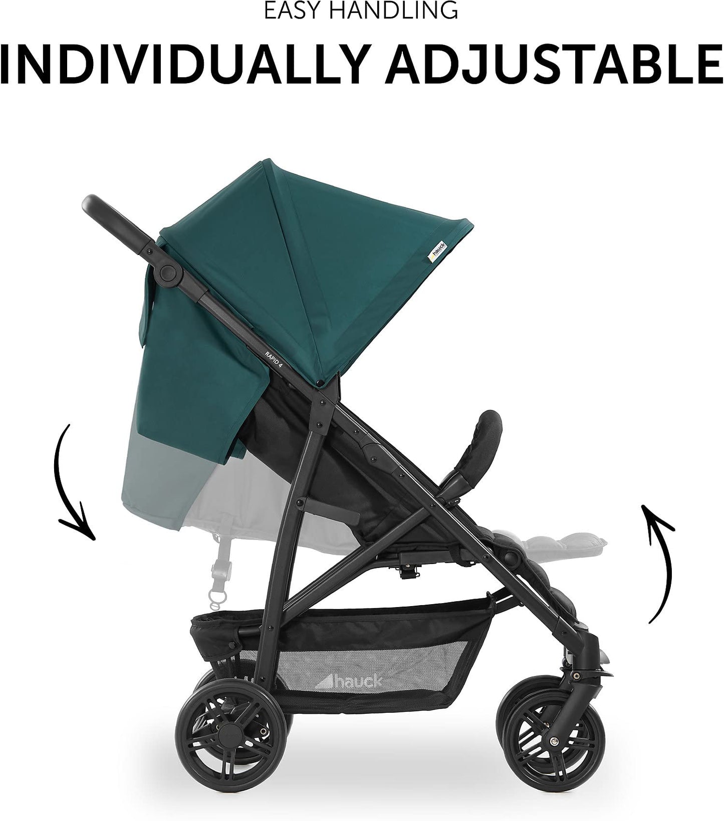 hauck Rapid 4, Grey - Pushchair from Birth up to 22 kg, Plastic Wheels, Compact & One Hand Folding, Height-Adjustable, Fully Reclining