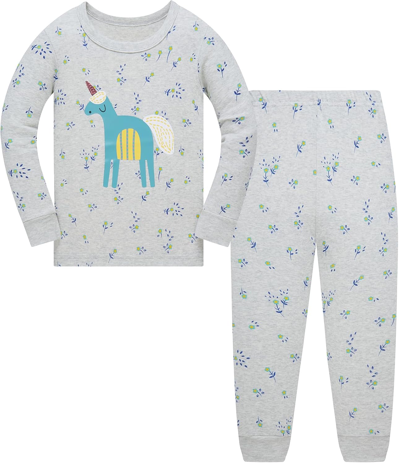 TEDD Girls' Pyjamas, Cotton, Cute, Unicorn, Long Sleeves, Two-Piece Pyjamas Set, Kids’ Sleepwear, Winter, Christmas, Sizes 1-12 Years