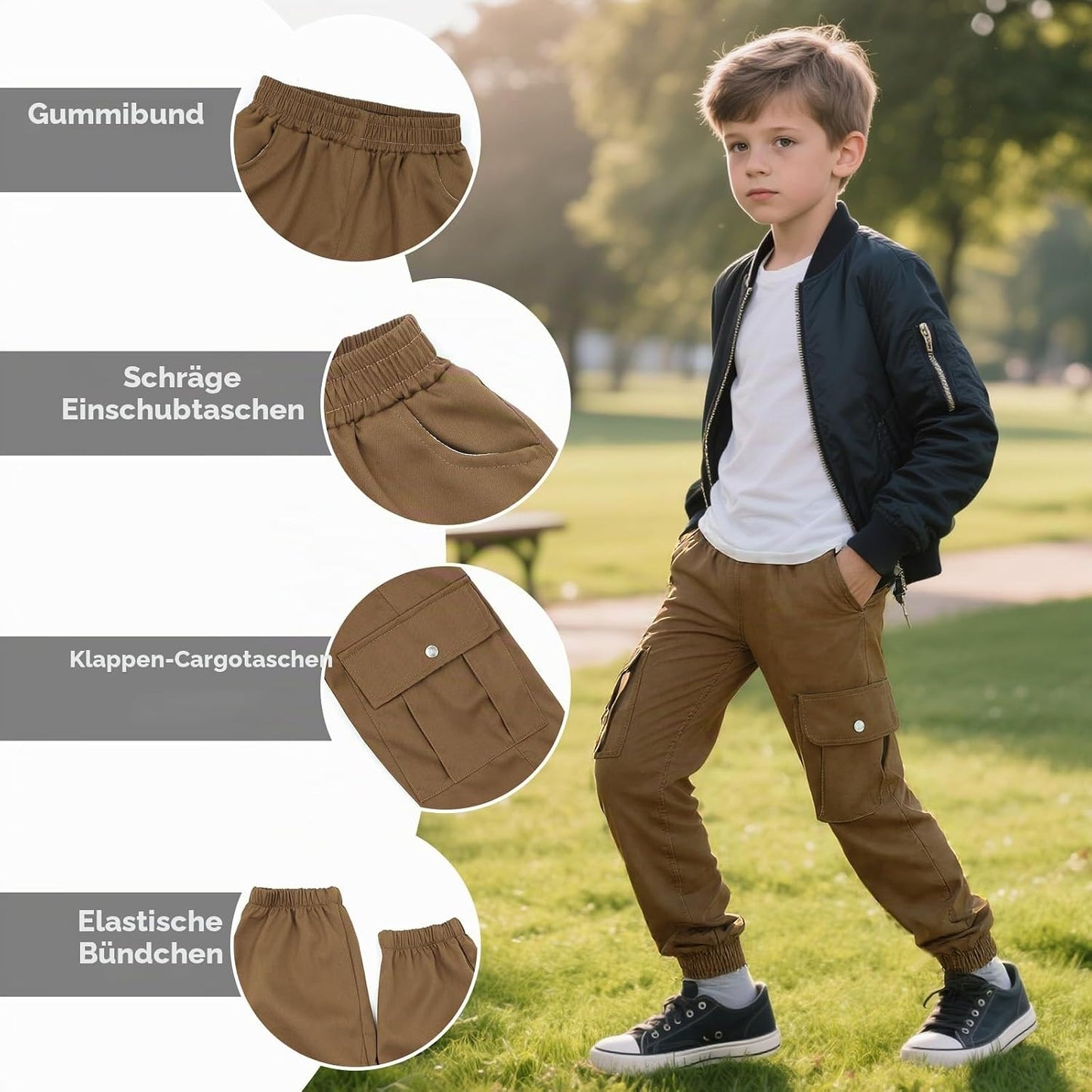 Cargohose Jungen Elastische Taille Kinder Jogginghose für 6-13 Jahre | Weich Atmungsaktiv Cargo Jogger Hose, Taschen, Frühling Herbst Sporthose Freizeithose, Outdoor Streetwear, Gr.116-158
