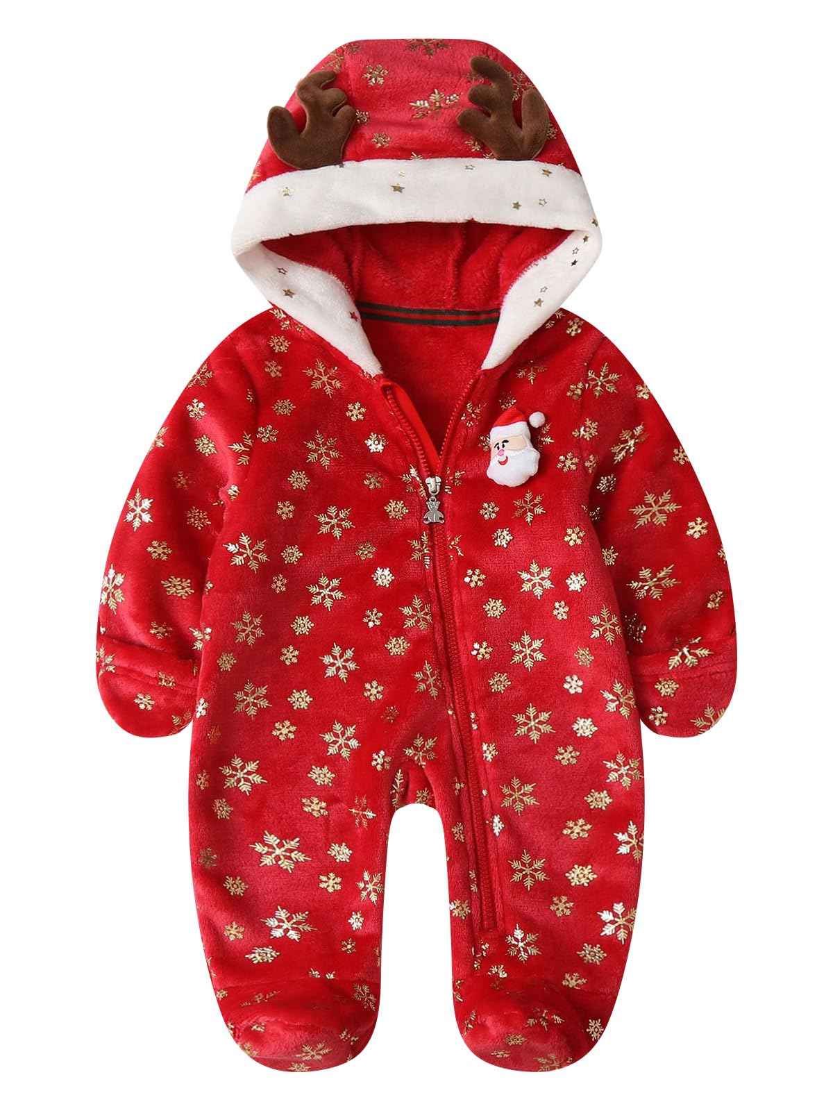 WYTbaby Baby Jumpsuit Winter Fleece Snowsuit Baby Warm Romper with Hood Autumn Winter for Boys Girls 0-12 Months