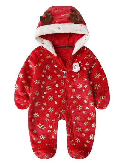 WYTbaby Baby Jumpsuit Winter Fleece Snowsuit Baby Warm Romper with Hood Autumn Winter for Boys Girls 0-12 Months