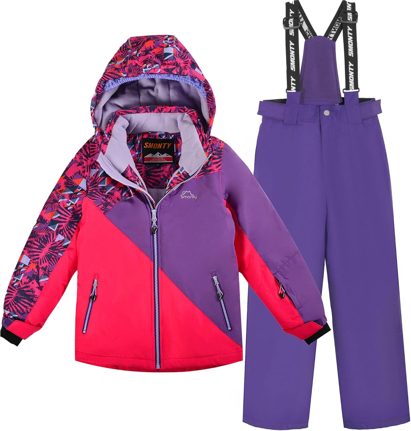 Children's Ski Suit Girls Waterproof Windproof and Warm 2-Piece with Hood 6-16 Years Outdoor Sports, Mountaineering, Skiing