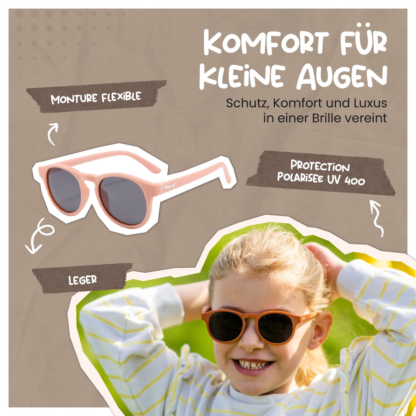 Maesy Faela Kindersonnenbrille für 3-6 Jahre - UV400 polarisierter Schutz - Flexibler und flexibler Rahmen - Sichere und bequeme Kindersonnenbrille für Kleinkinder