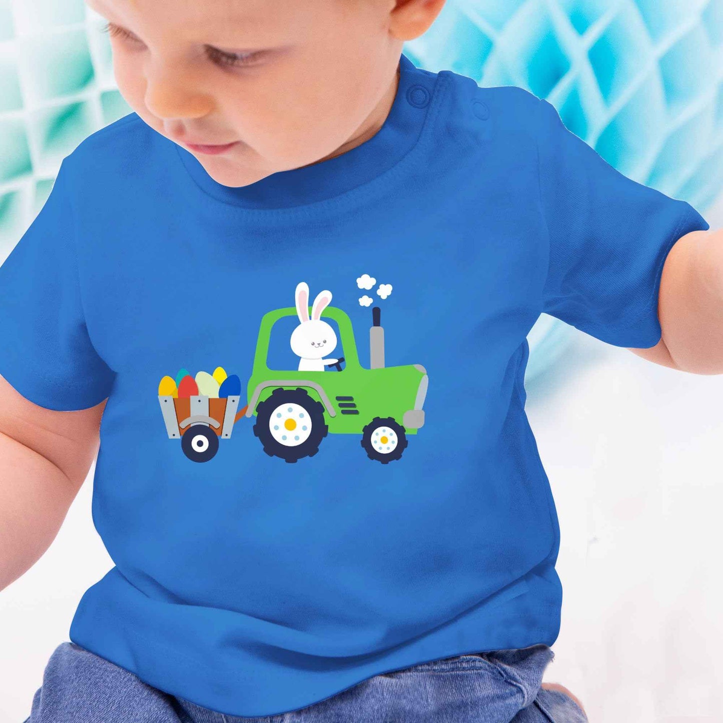 Baby T-Shirt Mädchen Jungen - Ostergeschenke Ostern Traktor Hase Ostereier Monate Royalblau Hasen Shirt BZ02