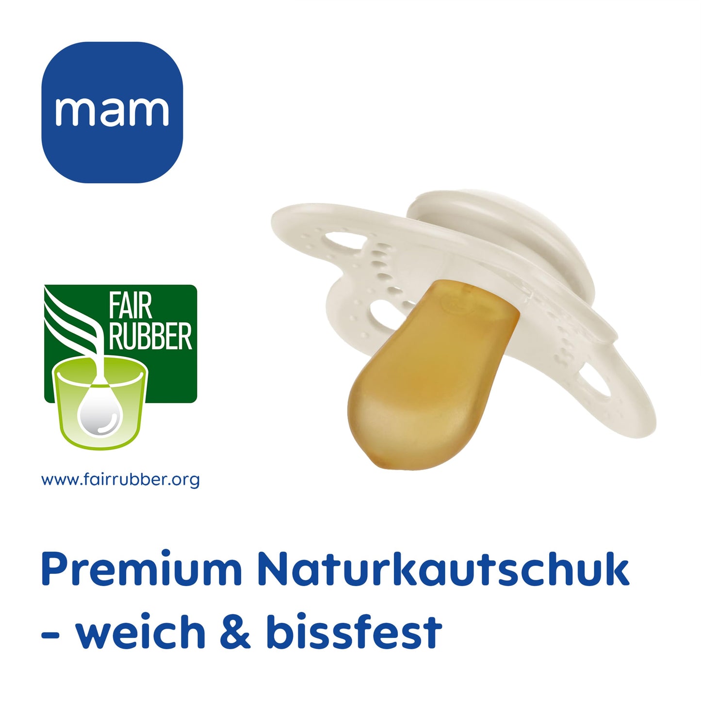 MAM Original Latexschnuller im 2er-Set, Schnuller aus nachhaltigen, bio-erneuerbaren Materialien, Baby Schnuller mit symmetrischem & kiefergerechtem Sauger, 0-6 Monate, Hase/Reh