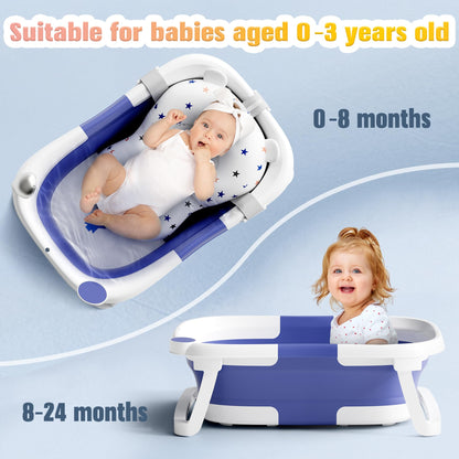 Rabb 1st Baby Badewanne Faltbare, Baby Bathtub Babywanne Faltbar Babybadewanne Tragbare Wanne für Neugeborene Kleinkinder mit Rutschfester Matte und Abflussloch (Kein Thermometer) (Grau)