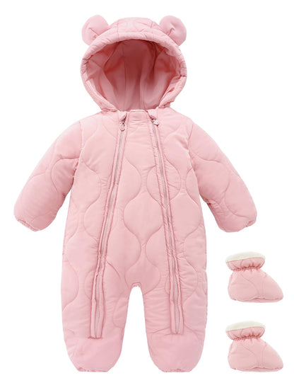 NEAWEALY Baby Winter Jumpsuit Girls Boys Romper Romper with Hood Snowsuits Newborn Sleep Romper Zip Romper with Shoes Playsuit