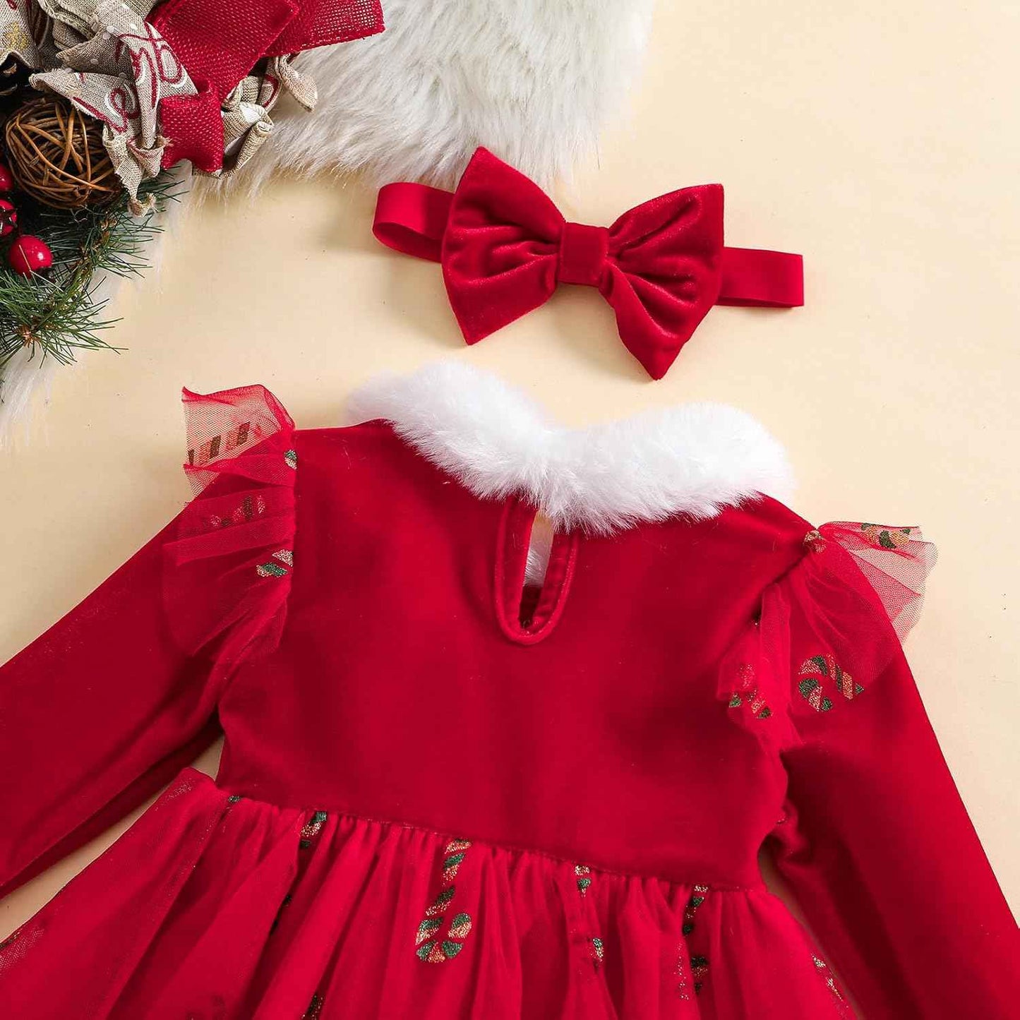 Geagodelia Girls Christmas Dress Long Sleeve Elegant Red Winter Dresses and Headband Set for Newborn Christmas