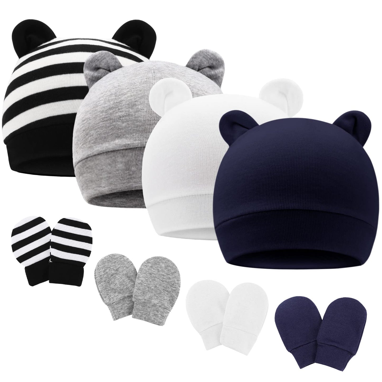 DRESHOW Neugeborenes Baby Mütze Hut und Handschuhe Set Beanie Bekleidung Unisex Infant Hut Kindergarten Mütze Baby Jungen Mädchen 0-6 Monate