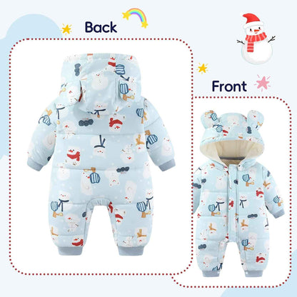 JiAmy Baby Snowsuit, Toddler Winter Romper Girls Boys Winter Jumpsuit with Hood Long Sleeve Jumpsuit Cute Prints for 3-24 Months