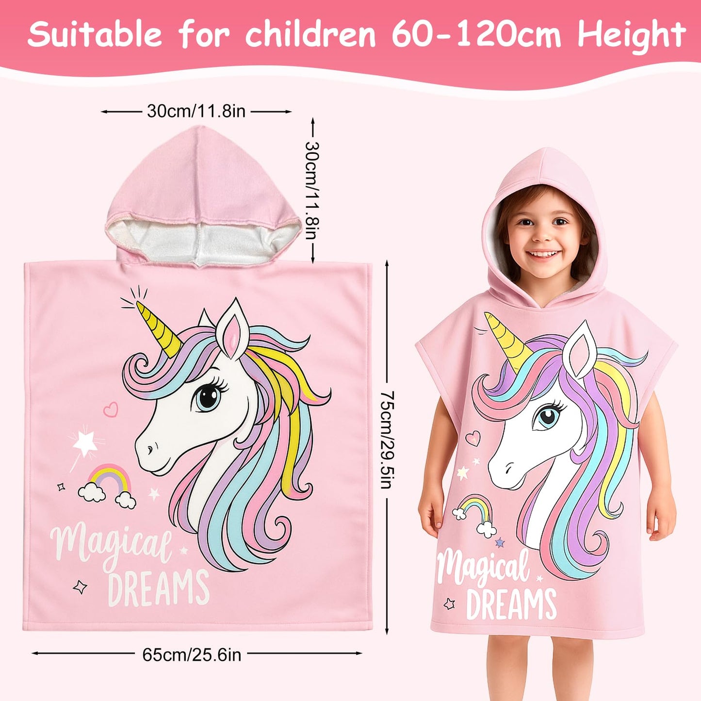 LMSHOWOWO Badeponcho Kinder mit Kapuze 75 * 65cm, Mikrofaser Handtuch Poncho Kinder, Weich Saugfähig Strandtuch Badetuch Badehandtuch, für Strand Schwimmen Reisen, für Mädchen Jungen 2-8 Jahre Alt