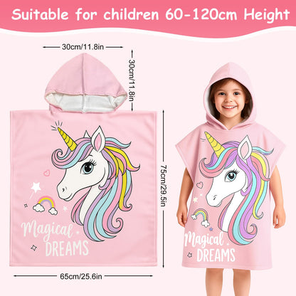 LMSHOWOWO Badeponcho Kinder mit Kapuze 75 * 65cm, Mikrofaser Handtuch Poncho Kinder, Weich Saugfähig Strandtuch Badetuch Badehandtuch, für Strand Schwimmen Reisen, für Mädchen Jungen 2-8 Jahre Alt