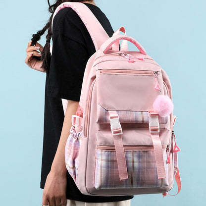 College Campus Schoolbag Weibliche Koreanische Version Schule Rucksack Belastung Linderung Mädchen Schultasche Junior Schulter Rucksack Reiner Farbeinkaufsrucksack