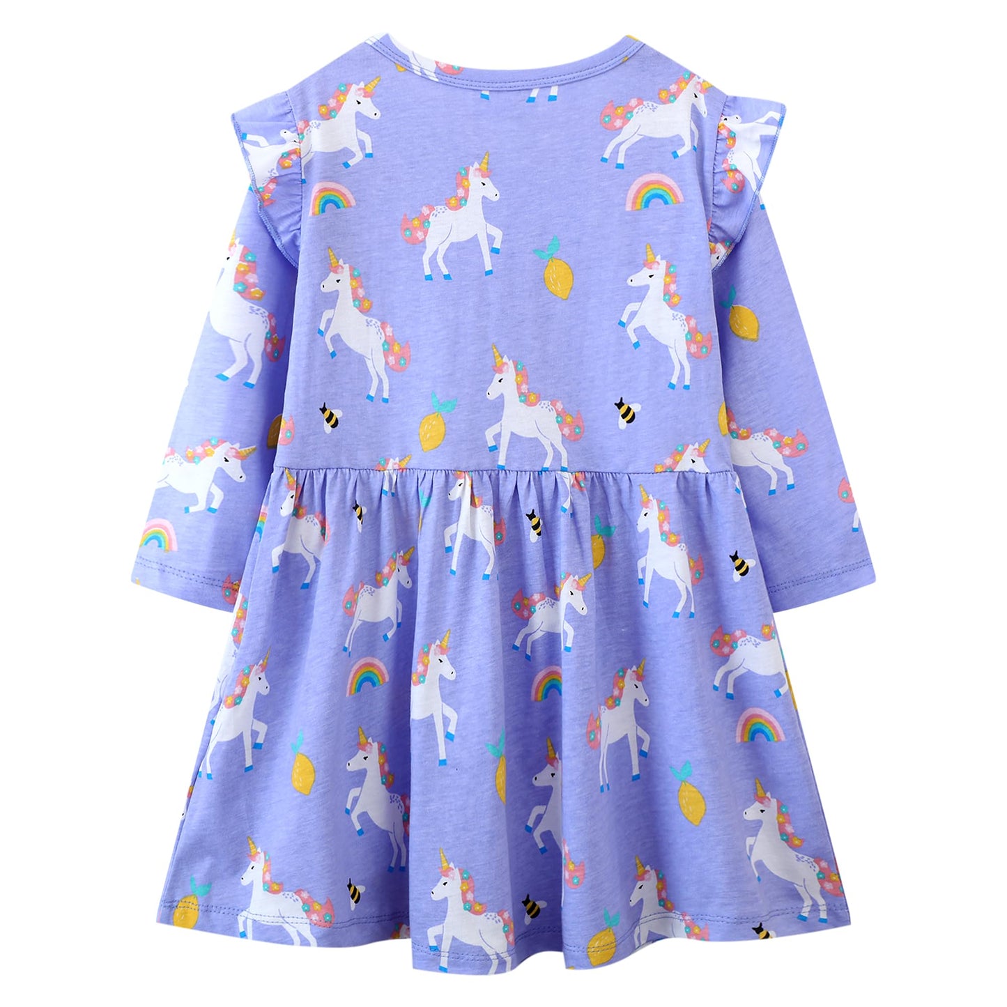 FILOWA Kleider für Mädchen Kinder Einhorn Blumen Stickerei Herz Druck Tier Sommerkleid Cartoon Kinderkleider Embroider Baumwolle Mädchenkleid Lange/Ärmellos Lässige Geburtstag Kinderkleidung,Gr.92-128