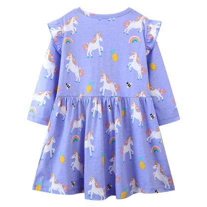 FILOWA Kleider für Mädchen Kinder Einhorn Blumen Stickerei Herz Druck Tier Sommerkleid Cartoon Kinderkleider Embroider Baumwolle Mädchenkleid Lange/Ärmellos Lässige Geburtstag Kinderkleidung,Gr.92-128
