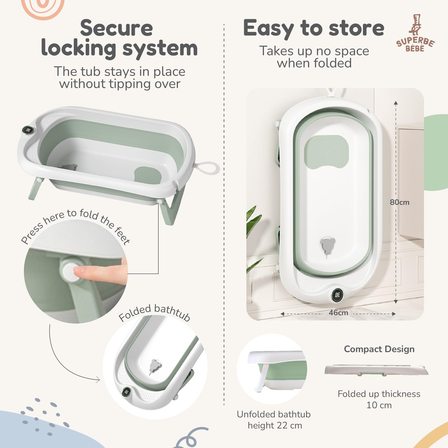 Faltbar Baby Badewanne Mit Rutschfestem Badekissen - Babywanne XXL Mit Baby Badewannensitz & Badethermometer - Von Der Geburt Bis 3 Jahre - Baby Bathtub - Geburtsgeschenke Für Mädchen & Jungen