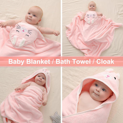Mailfull 3 Pack Baby Towel with Hood 80 x 80 cm Baby Bath Towel Hooded Towel Baby Cute Hooded Towels with Pattern for Babies Newborns Unisex 0-6 Years 