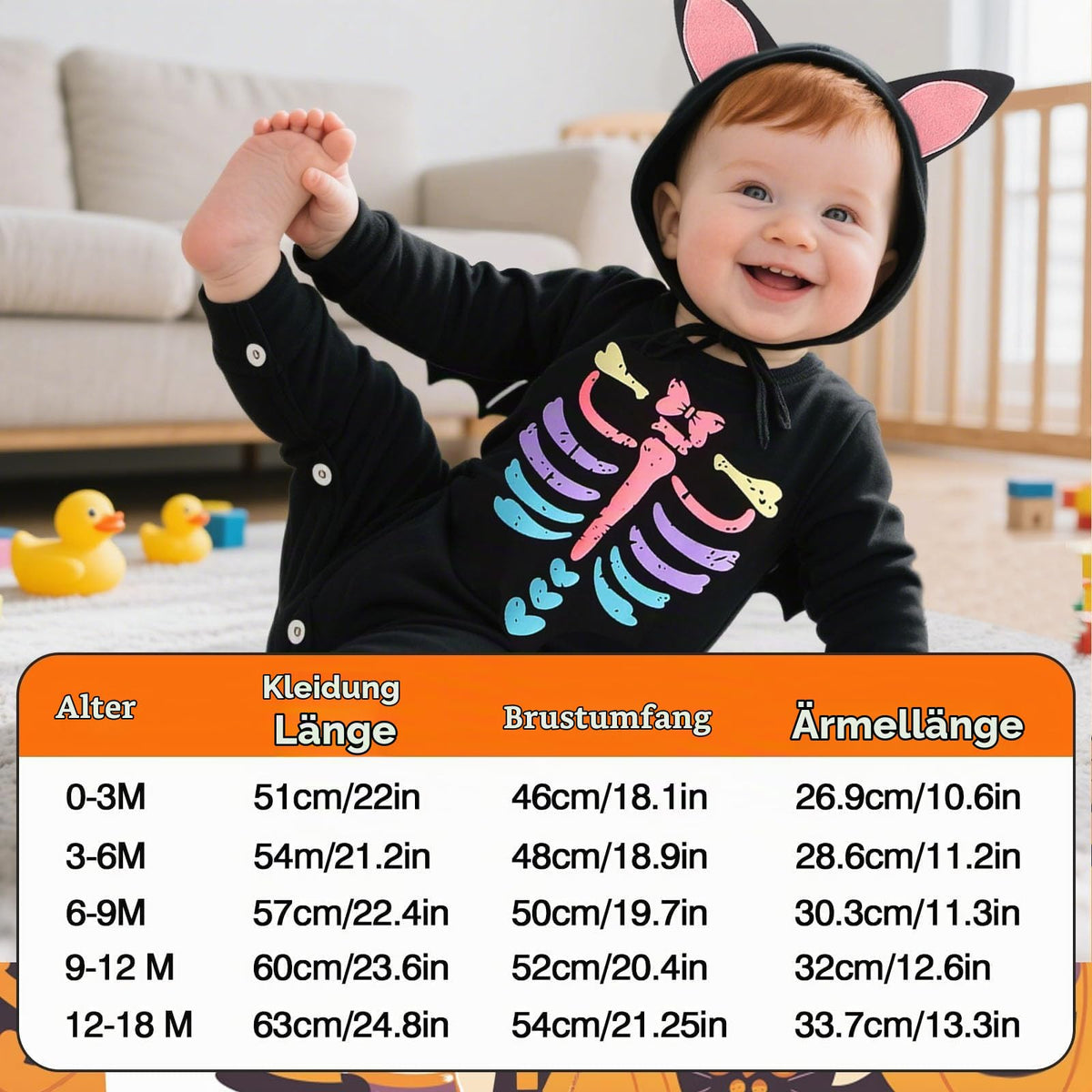 Halloween Kostüm Baby Fledermaus Skelett Strampler