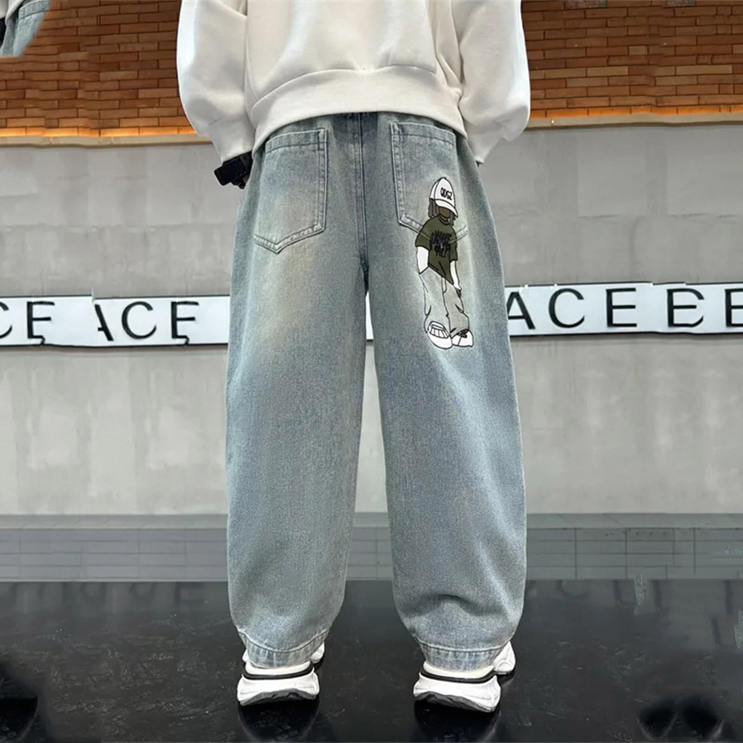 Children's Baggy Jeans Boys Wide Leg Jeans Loose Fit Denim Vintage Trousers Casual Wide Leg Jeans Streetwear Outdoor Vintage Loose Fit Baggy Jogging Bottoms Boys Black Trousers Cargo Trousers Pants